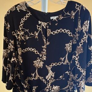 NWOT XL Chic Black and Tan Chain Print Dress faux wrap tie belted waist